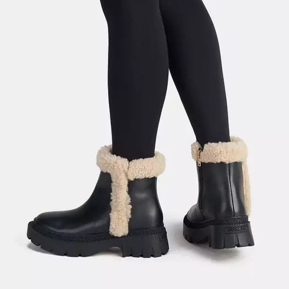 NWOT COACH Jane Ankle Boots - black leather & shearling (brand new without tags) - Picture 2 of 11